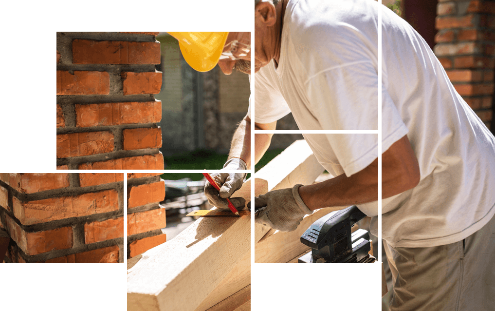 Man with home construction tools and wood