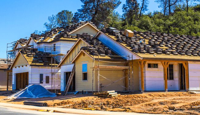 Exterior view of home construction project in process